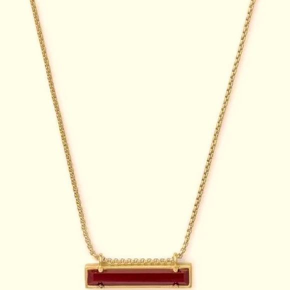 ‘Vintage’ Kendra Scott Leanor Bar Necklace Red Maroon Jade 14k Rose Gold - Picture 2 of 11